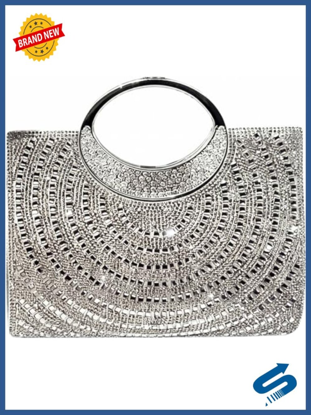 Rhinestone Stripe Clutch Purse Polyester Evening Bag Women Elegant Bling